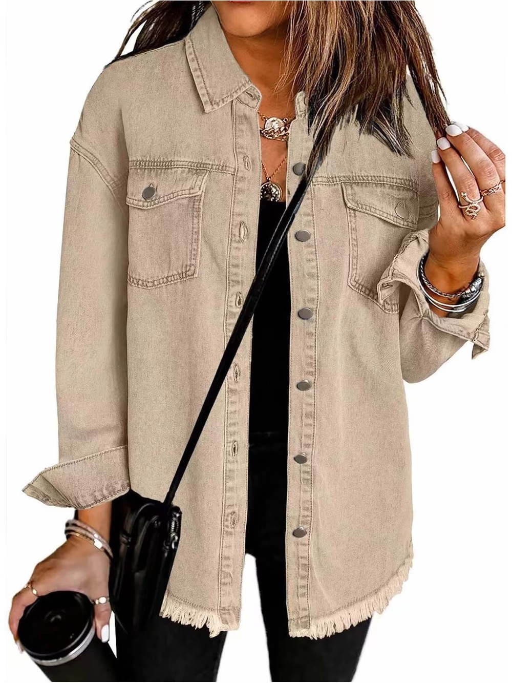Missguided Beige Button-Front Denim Shacket
